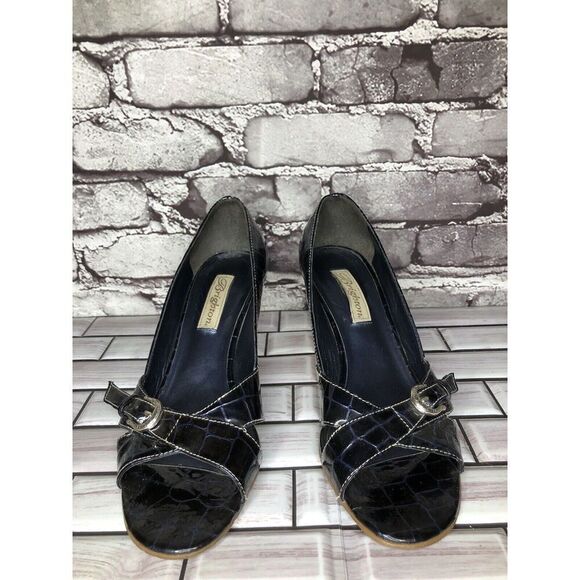 Brighton Riva Blue Croc Patent Leather Espadrille High Wedge Women Sz 9M US/40EU - Picture 16 of 16